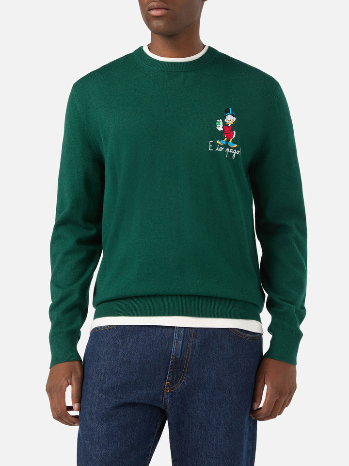 Maglia girocollo Heron Light verde in misto lana e cashmere con ricamo Zio Paperone | Special edition