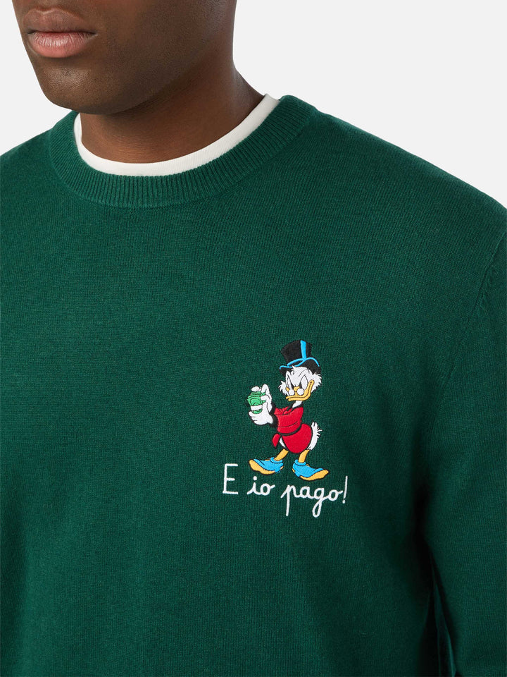 Girocollo in misto lana e cashmere Heron Light verde con ricamo Zio Paperone | Special edition