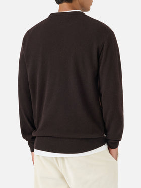 Maglione Heron Light girocollo marrone con ricamo Wall Street Dog