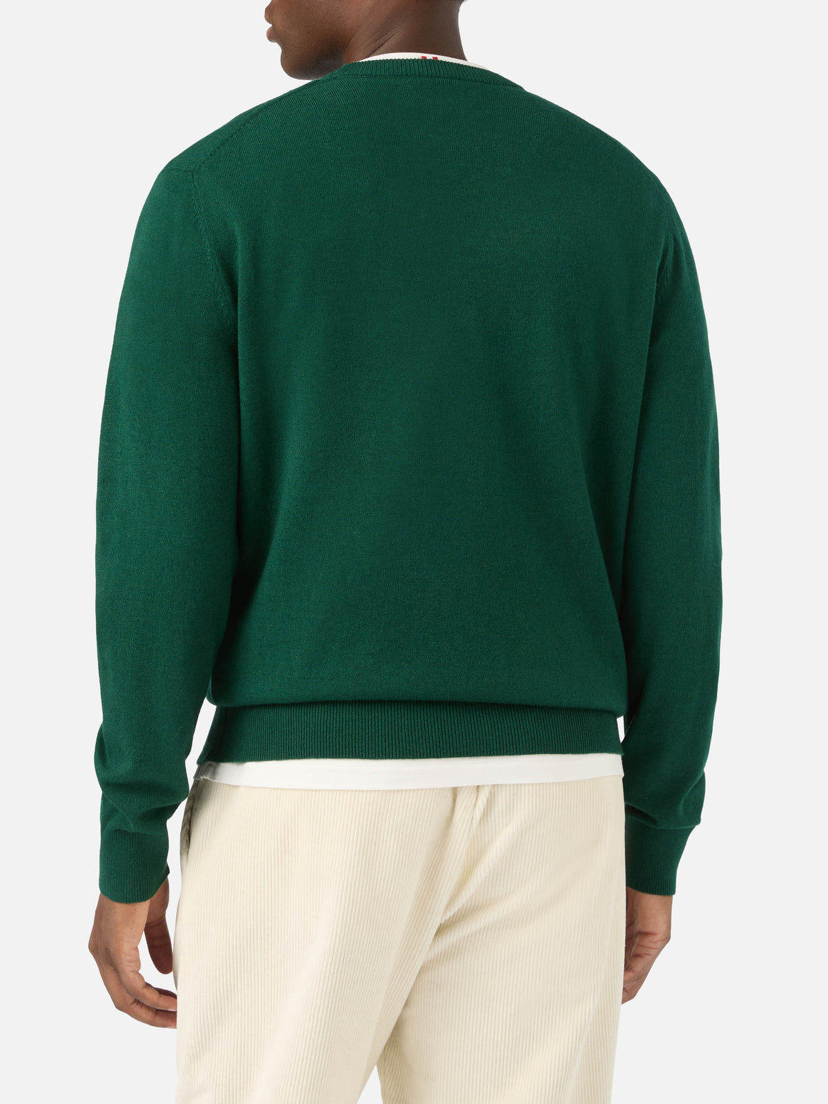 Girocollo in misto lana e cashmere Heron Light verde con ricamo orologio