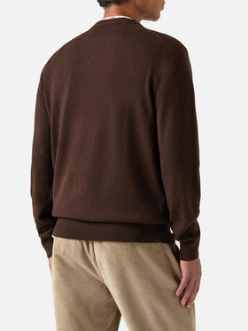 Brown Heron Light wool and cashmere blend crewneck with Gold Money embroidery
