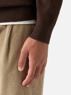 Brown Heron Light wool and cashmere blend crewneck with Gold Money embroidery