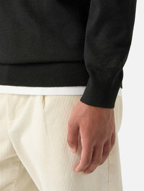 Jersey de cuello redondo Black Heron en mezcla ligera de lana y cachemira con bordado My Life Is Complicated 