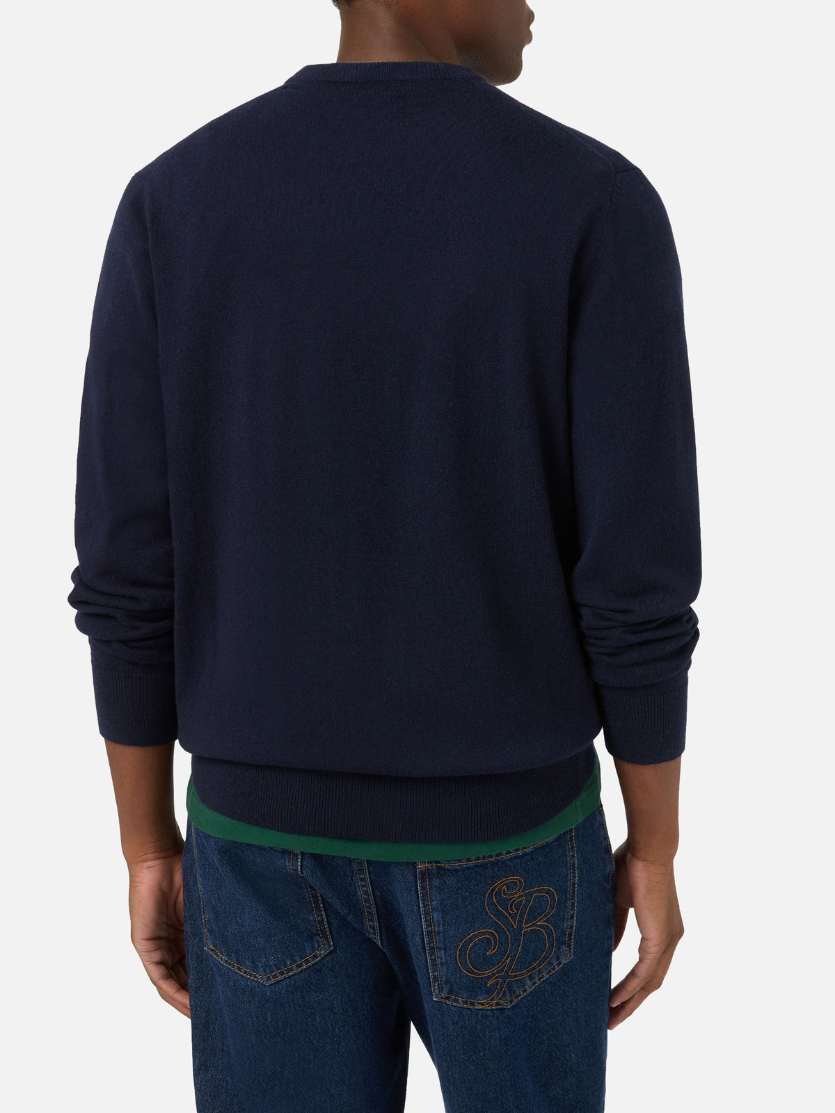 Azul marino blue Heron jersey de cuello redondo en mezcla ligera de lana y cachemira con bordado de Scrooge McDuck | Special edition 