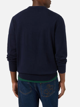 Azul marino blue Heron jersey de cuello redondo en mezcla ligera de lana y cachemira con bordado de Scrooge McDuck | Special edition 