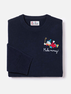 Azul marino blue Heron jersey de cuello redondo en mezcla ligera de lana y cachemira con bordado de Scrooge McDuck | Special edition 