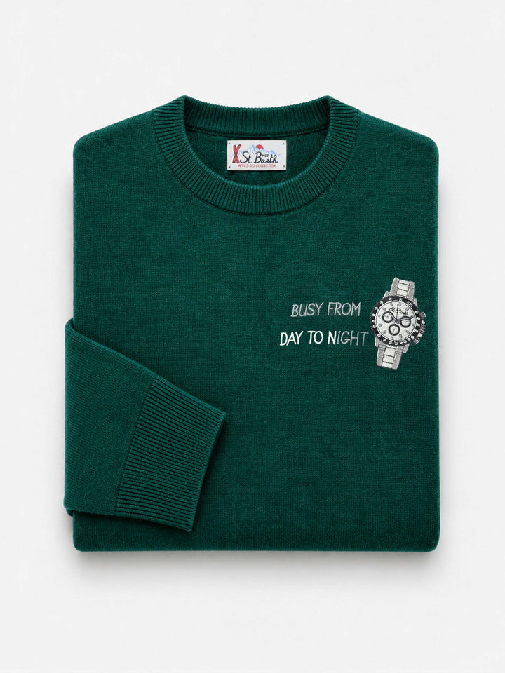 Maglione Heron Light verde scuro con ricamo a cuore Busy from day to night