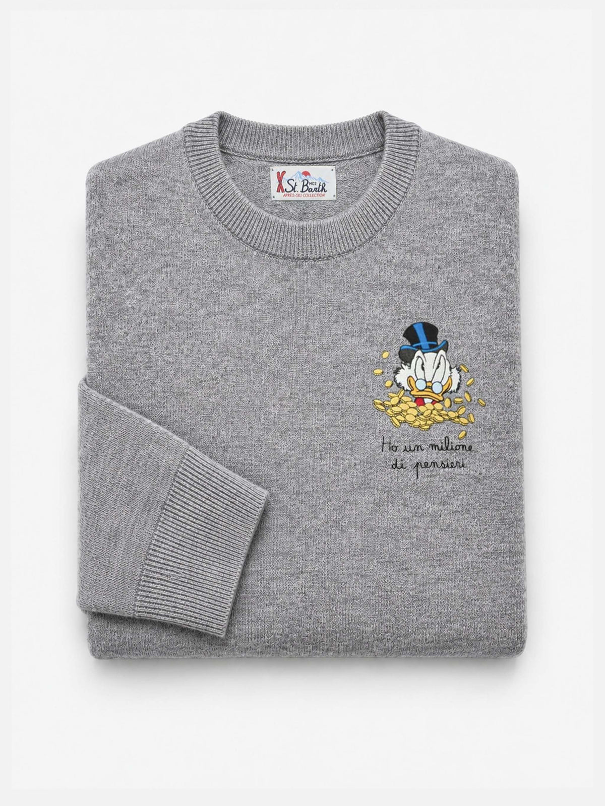 Grey melange Heron Light crewneck sweater with Scrooge heart embroidery | Special edition