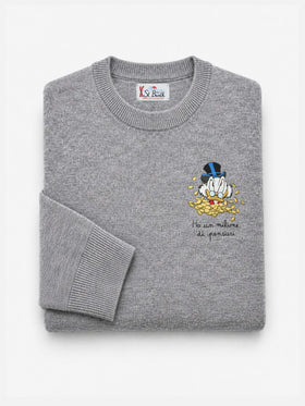 Grey melange Heron Light crewneck sweater with Scrooge heart embroidery | Special edition