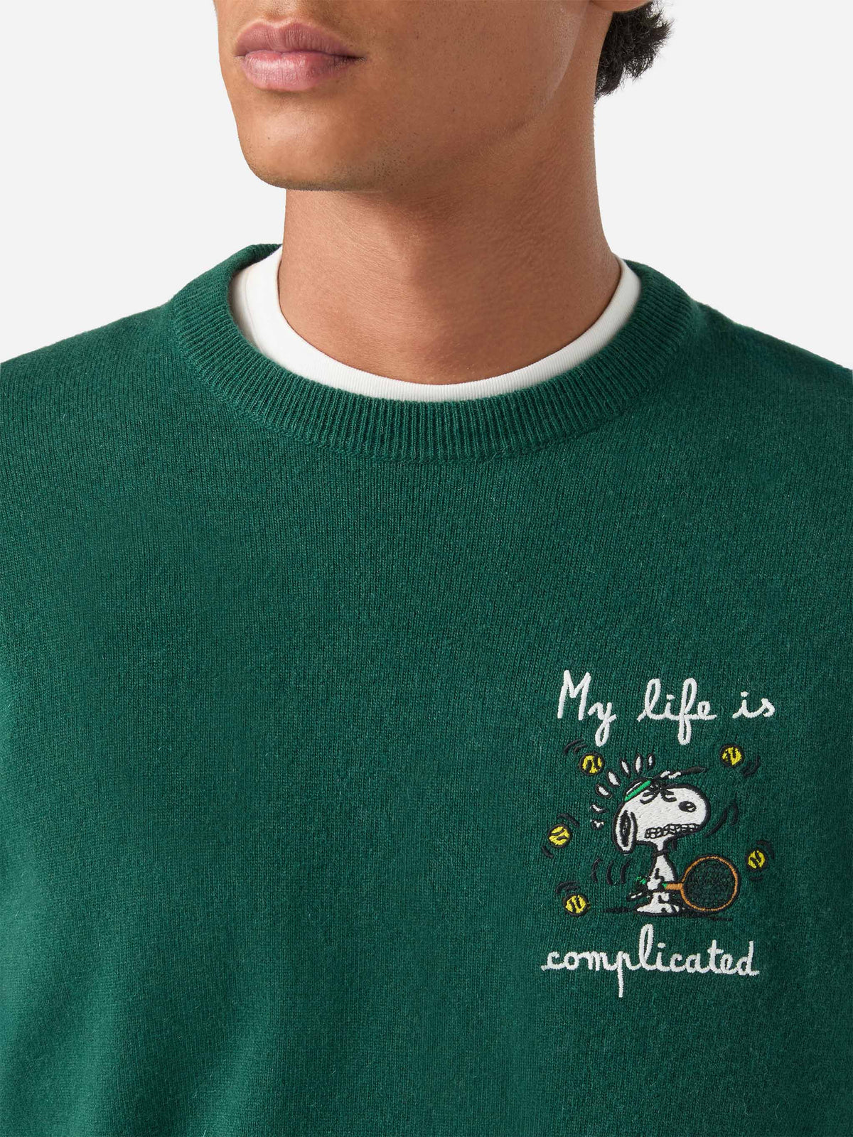 Green Heron Rundhalspullover aus einer leichten Woll- und Kaschmirmischung mit Snoopy-Stickerei | Special edition 