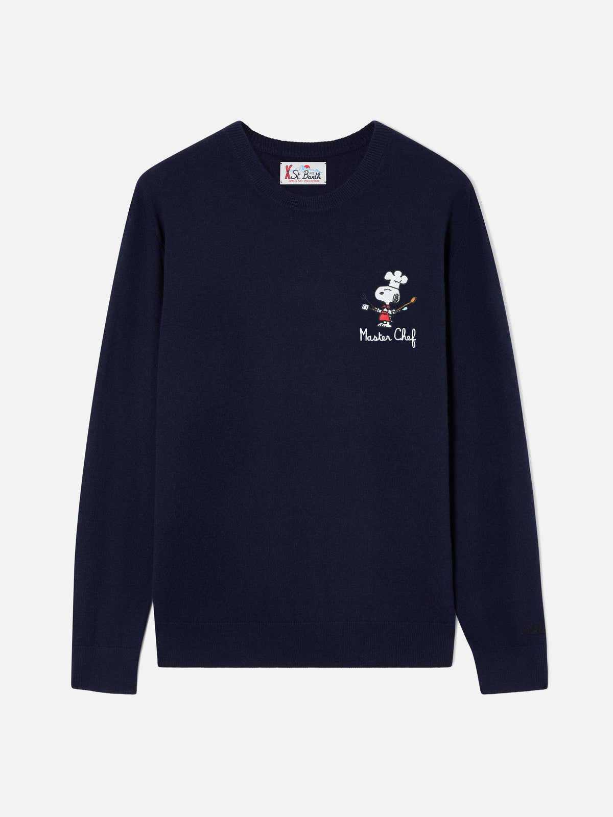 Jersey de cuello redondo en mezcla de lana ligera y cachemira Heron Navy blue con bordado Snoopy Master Chef | Special edition 