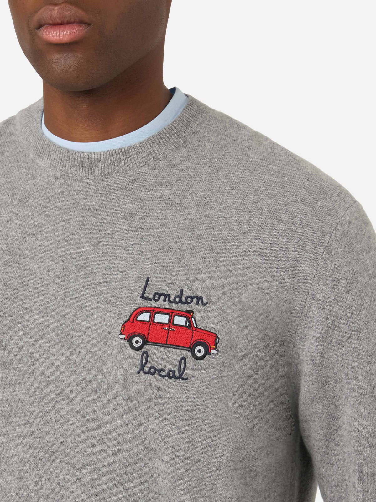 Grey Heron Light wool and cashmere blend crewneck with Mini embroidery | Special edition