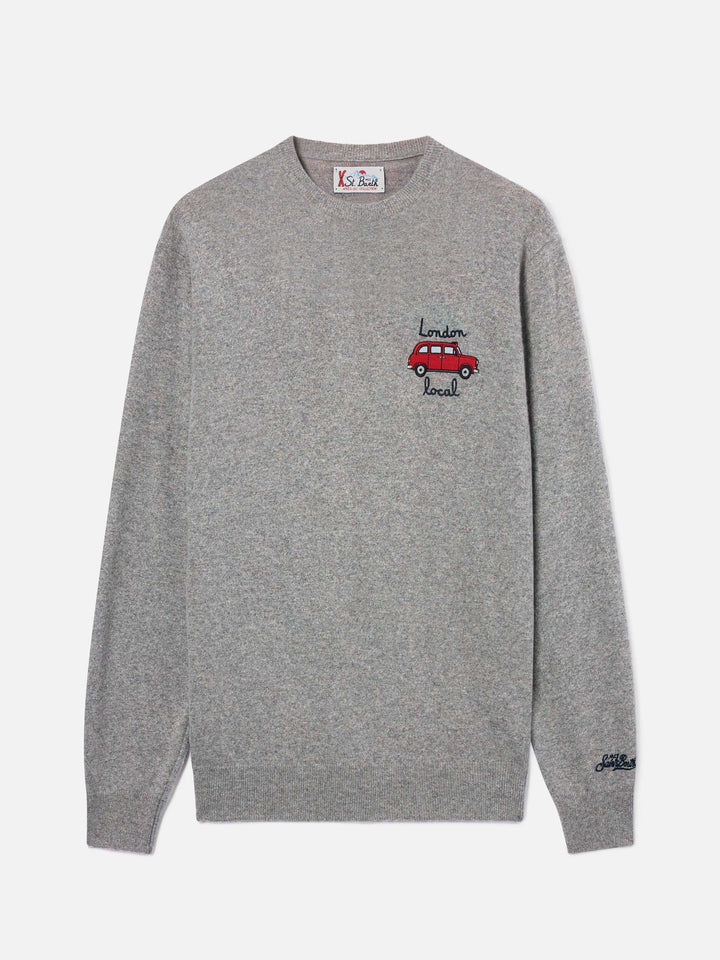 Grey Heron Rundhals-Pullover aus leichter Woll- und Kaschmirmischung mit Mini-Stickerei | Special edition 