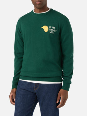 Green Heron jersey de cuello redondo en mezcla de lana ligera y cachemira con bordado Amica Chips | Special edition 