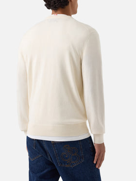 Jersey de cuello redondo Heron Light en mezcla de lana y cachemira color blanco roto con bordado de Scrooge McDuck | Special edition 