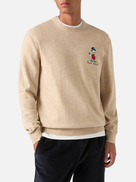 Beige Heron Light wool and cashmere blend crewneck with Scrooge McDuck embroidery | Special edition