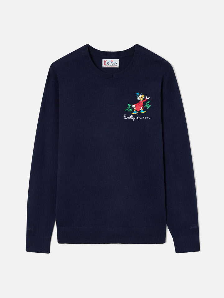 Navy blue Heron Light wool and cashmere blend crewneck with Scrooge McDuck embroidery | Special edition