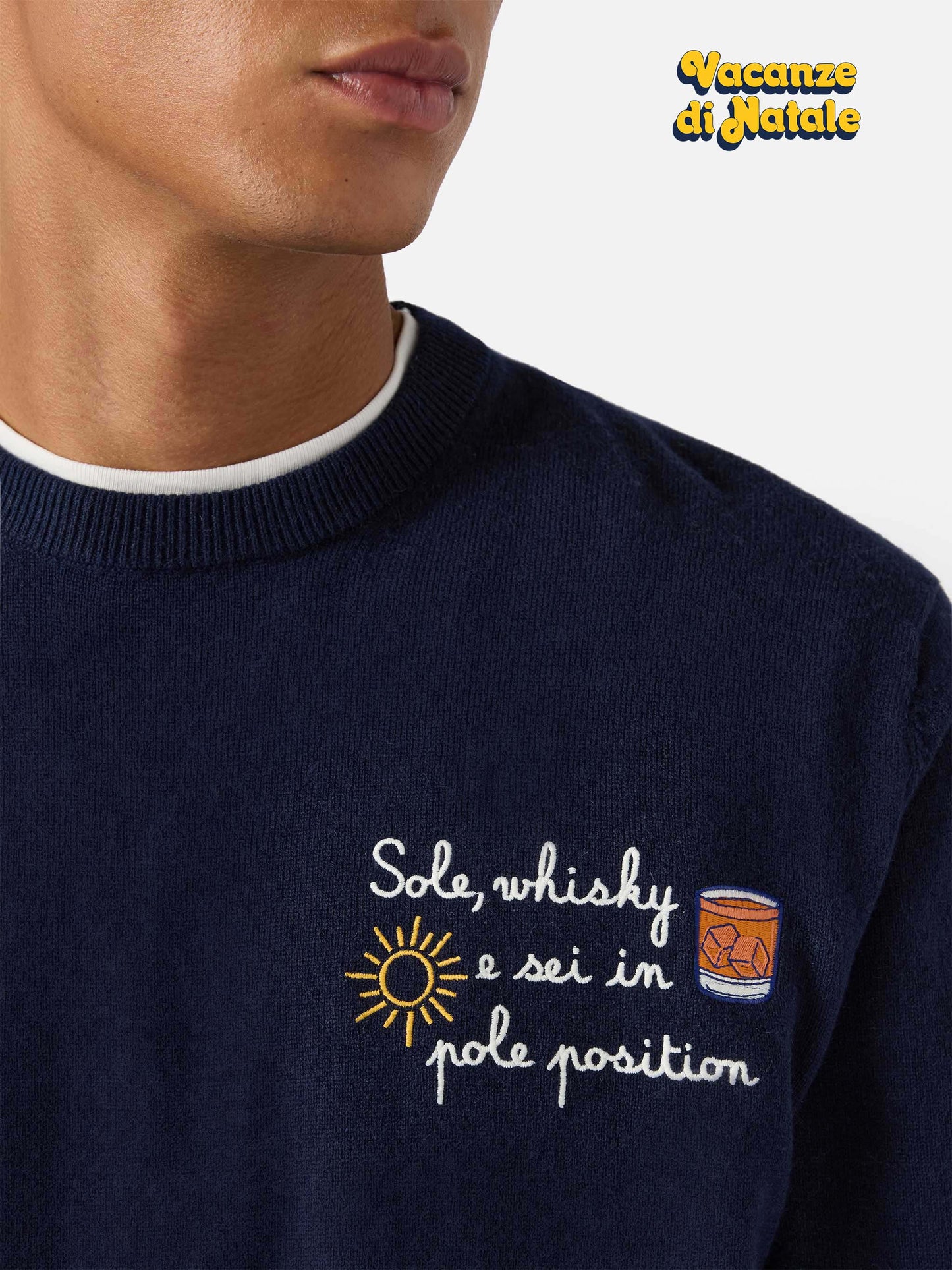 Crewneck sweater Heron Light with Sole, wishky e sei in pole position! embroidery | VACANZE DI NATALE SPECIAL EDITION