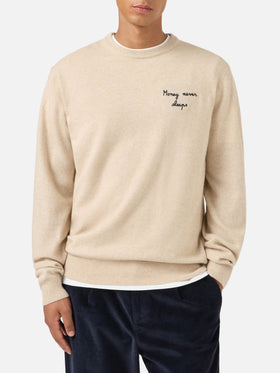 Pull en maille à col rond Heron Light en beige avec broderie Wall Street Money Sleep 