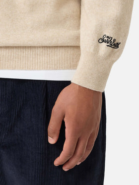 Pull en maille à col rond Heron Light en beige avec broderie Wall Street Money Sleep 