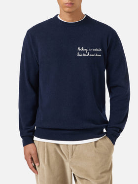 Heron Light crewneck knitwear in navy blue with embroidery