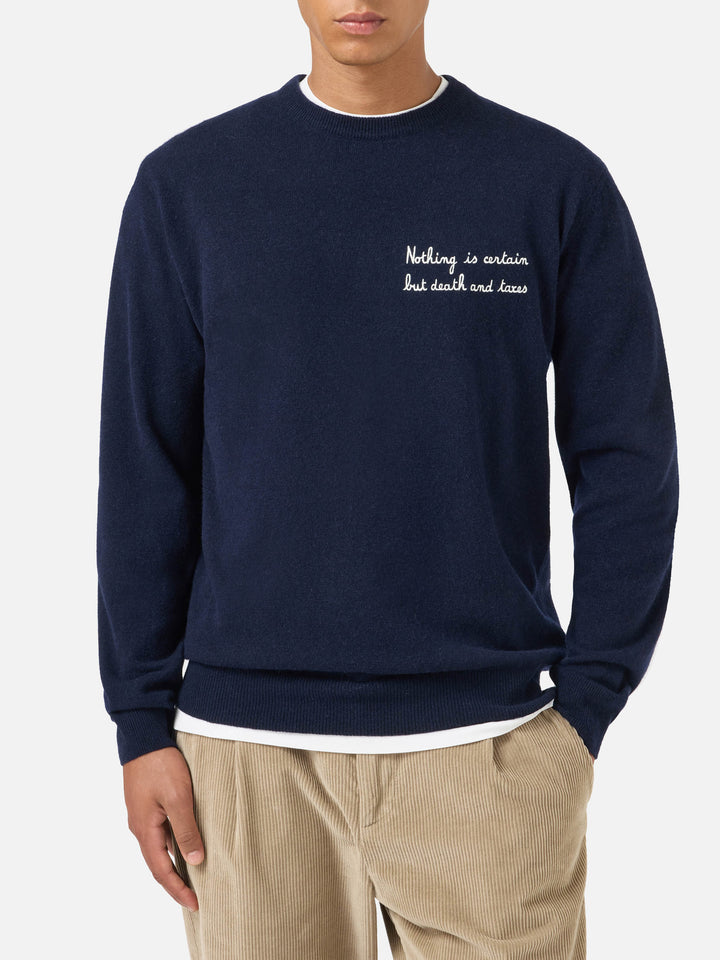 Heron Light crewneck knitwear in navy blue with embroidery