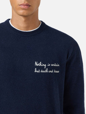 Heron Light crewneck knitwear in navy blue with embroidery