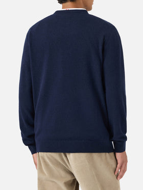 Heron Light crewneck knitwear in navy blue with embroidery