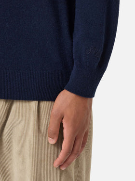 Heron Light crewneck knitwear in navy blue with embroidery