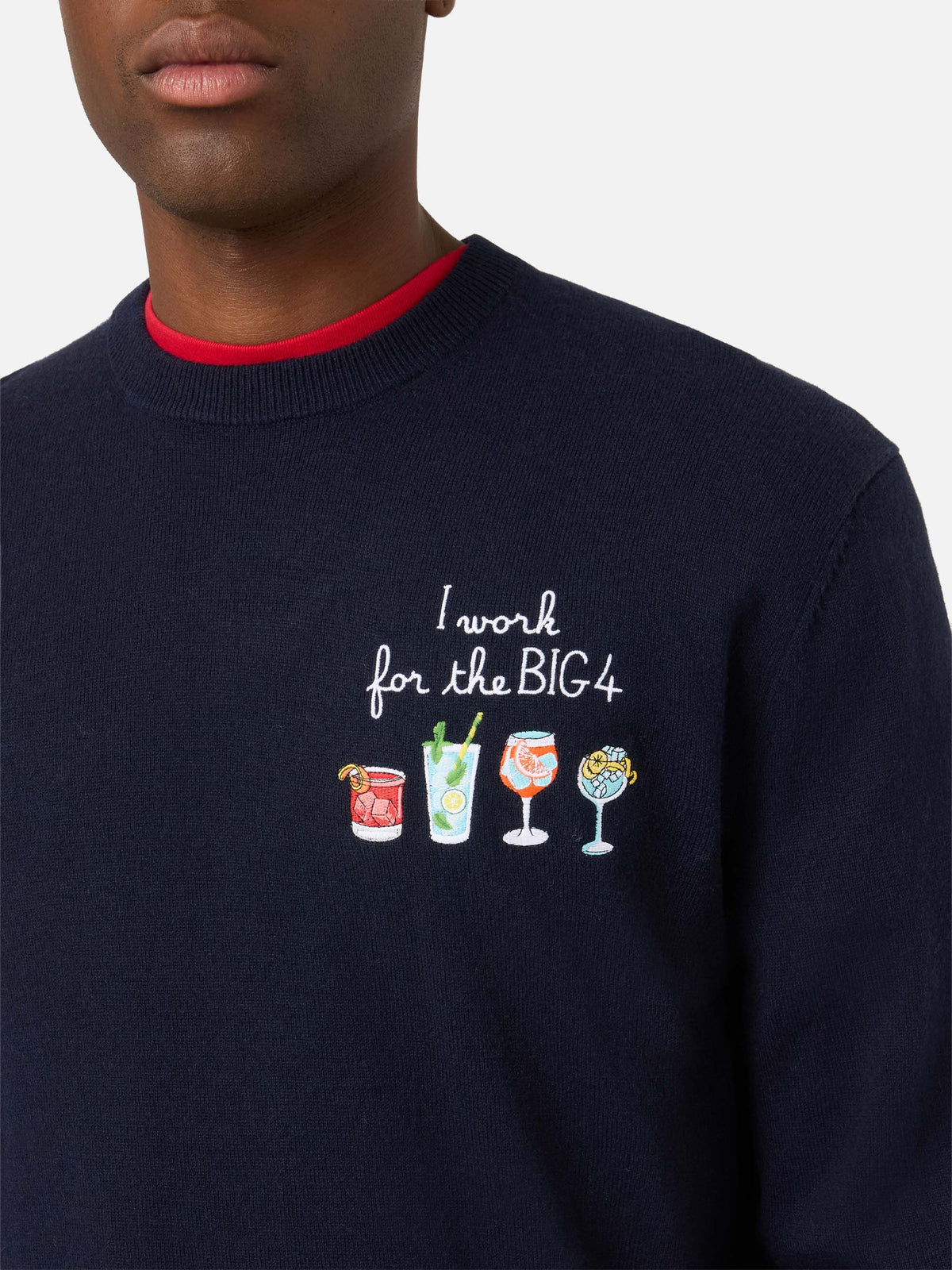 Navy blue Heron Light wool and cashmere blend crewneck with Big 4 embroidery