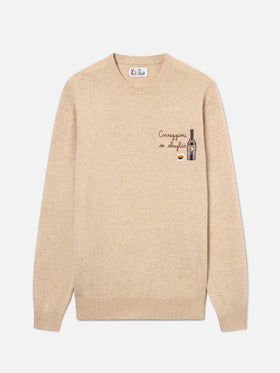 Beige Heron Rundhalspullover aus einer leichten Woll- und Kaschmirmischung mit Baileys-Stickerei | Special edition 
