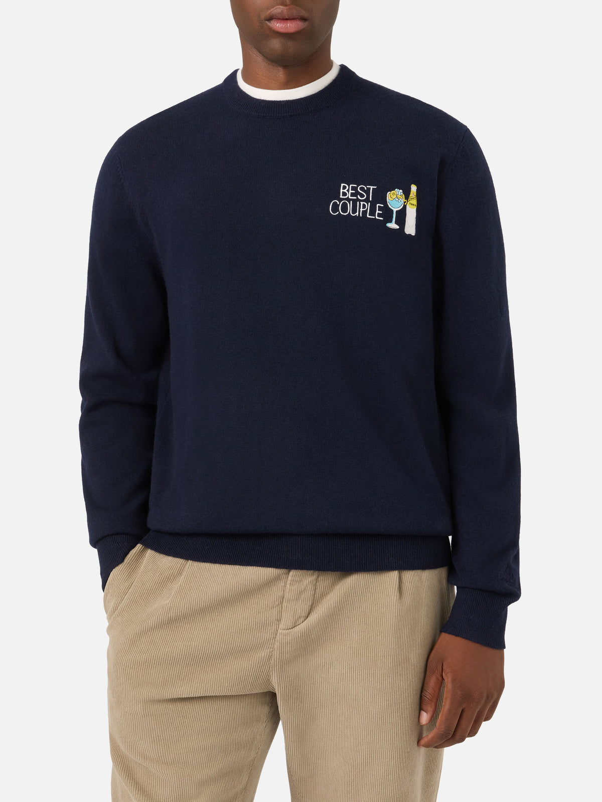 Pull col rond Heron en maille Navy blue avec broderie Best Couple | Special edition 