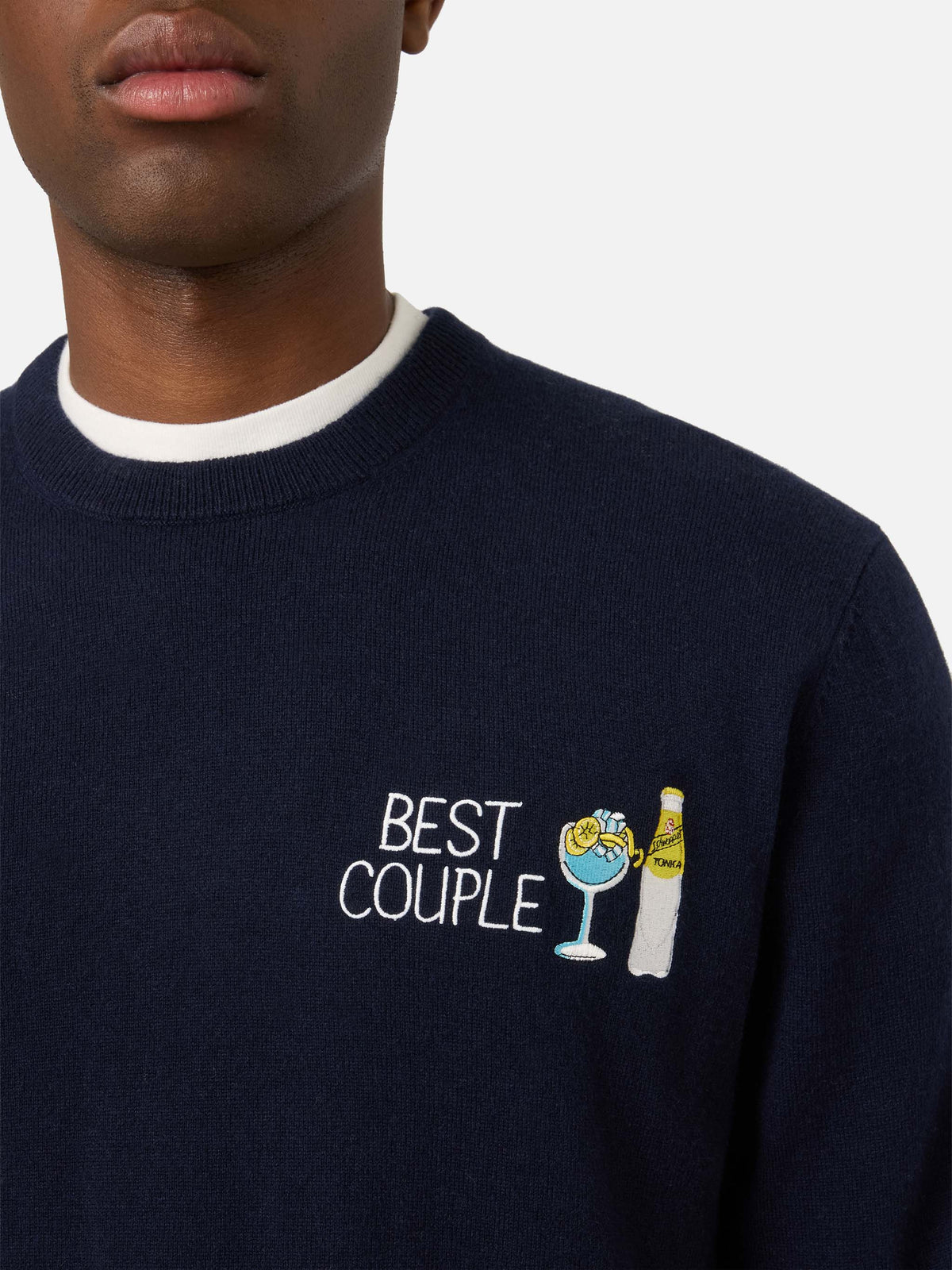Pull col rond Heron en maille Navy blue avec broderie Best Couple | Special edition 