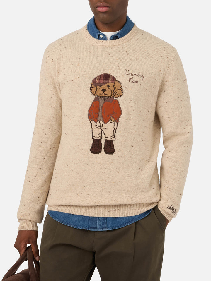 Crewneck aus Grey Heron Donegal-Strick mit Pudel-Patch 