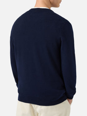 Maglione Heron Light in 100% CASHMERE blu con intarsio St. Moritz | ST. MORITZ TOP OF THE WORLD