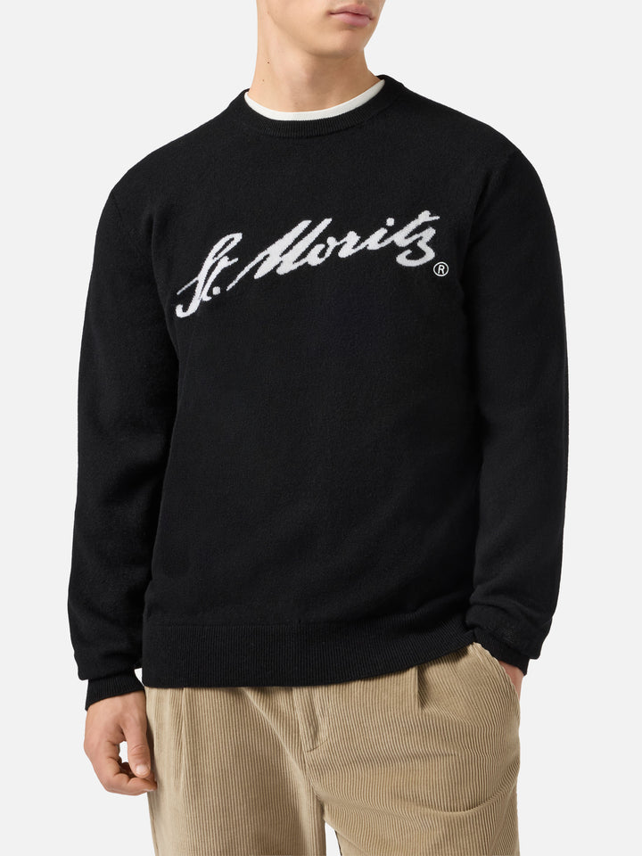 Maglione Heron Light in 100% CASHMERE nero con intarsio St. Moritz | ST. MORITZ TOP OF THE WORLD