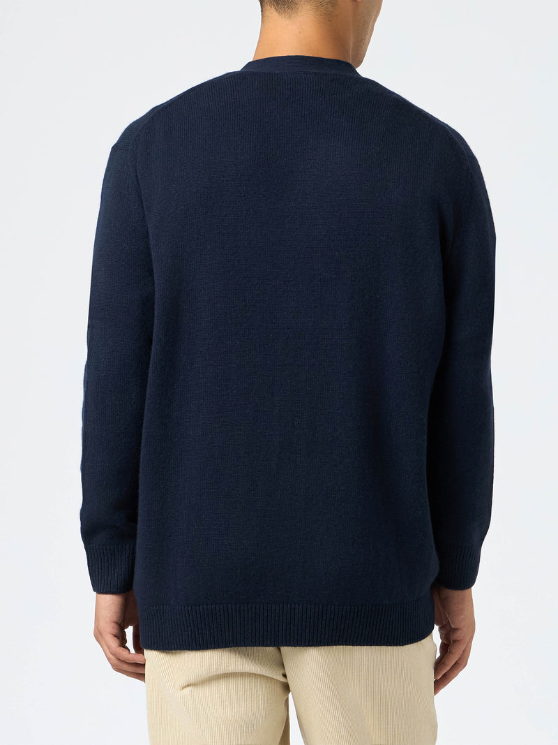 Maglione cardigan blu navy in misto cashmere da uomo Herrison