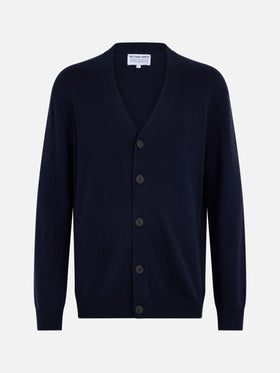 Man navy blue cashmere blend cardigan sweater Herrison