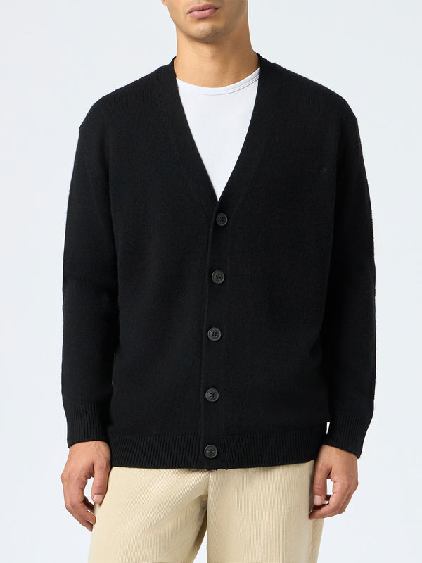 Maglione cardigan nero in misto cashmere da uomo Herrison