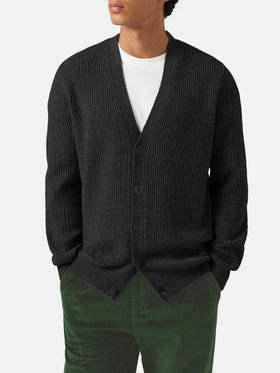 Herrison cardigan in 100% black WOOL with English rib knit