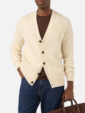 Beige Herrison wool ribbed cardigan