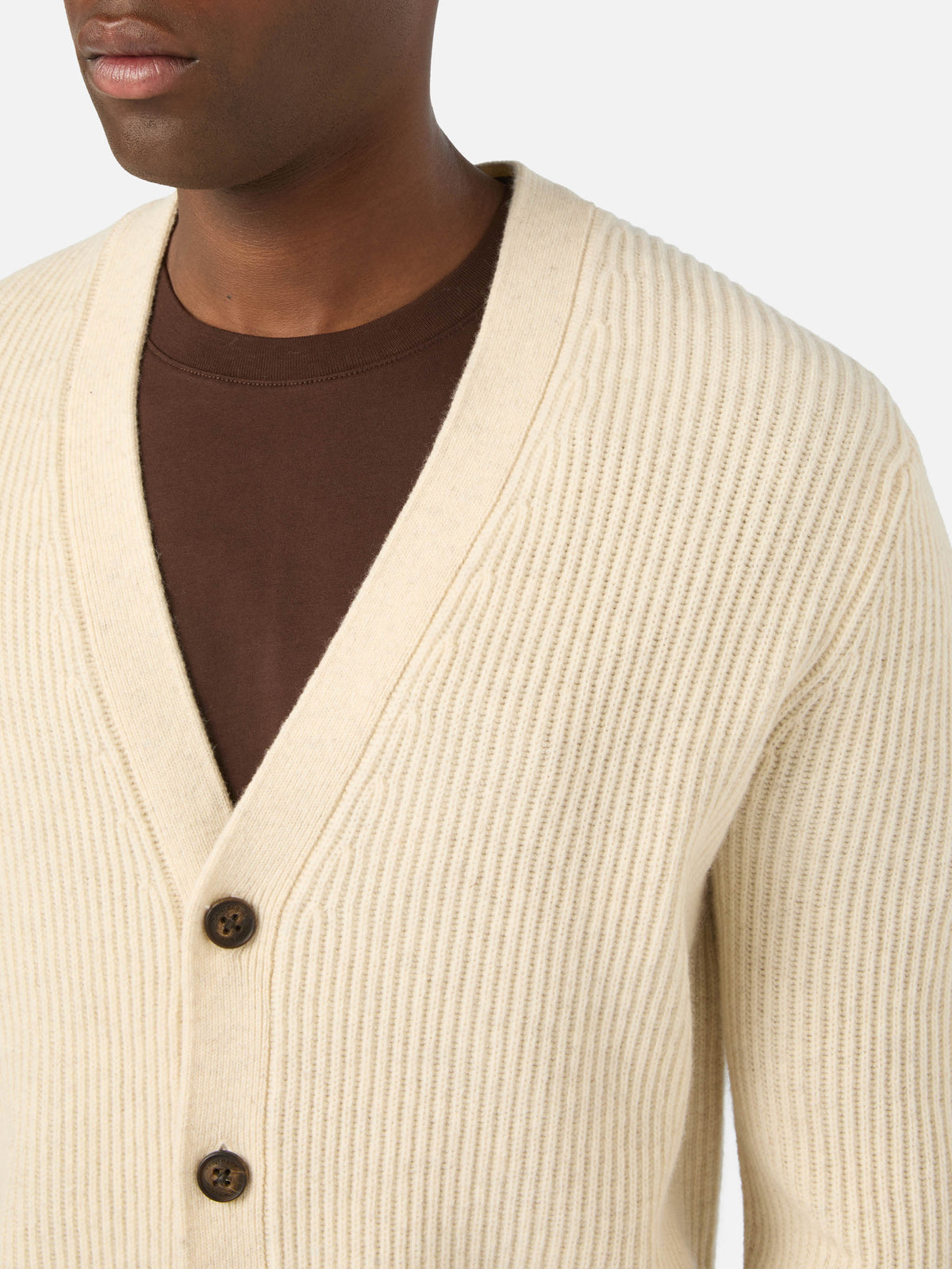 Beige Herrison wool ribbed cardigan