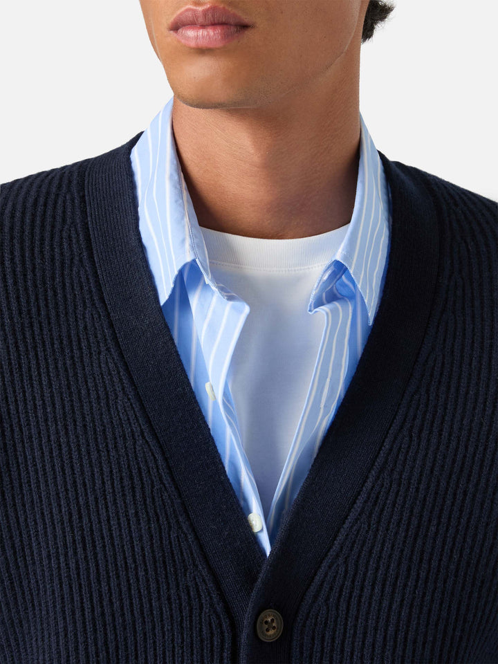 Cardigan Herrison en laine côtelée Navy blue 