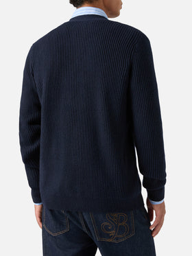 Cardigan Herrison en laine côtelée Navy blue 