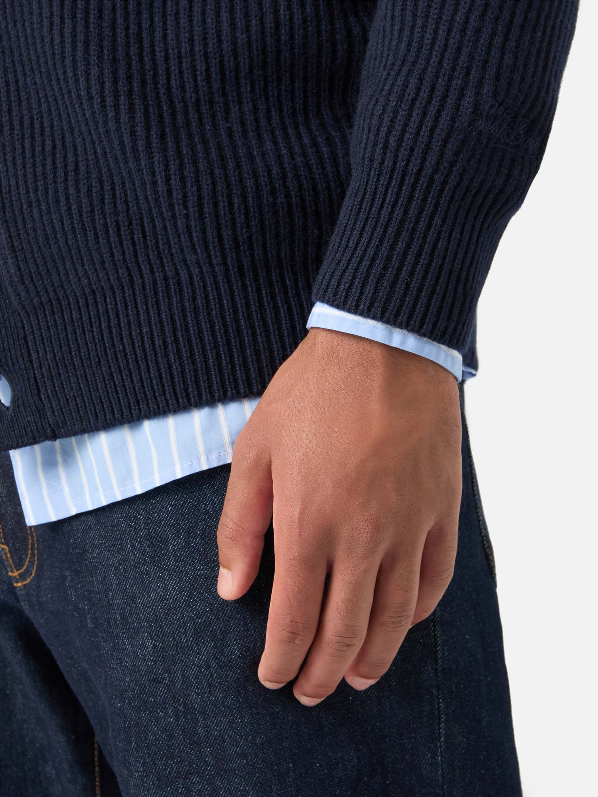 Cardigan Herrison en laine côtelée Navy blue 