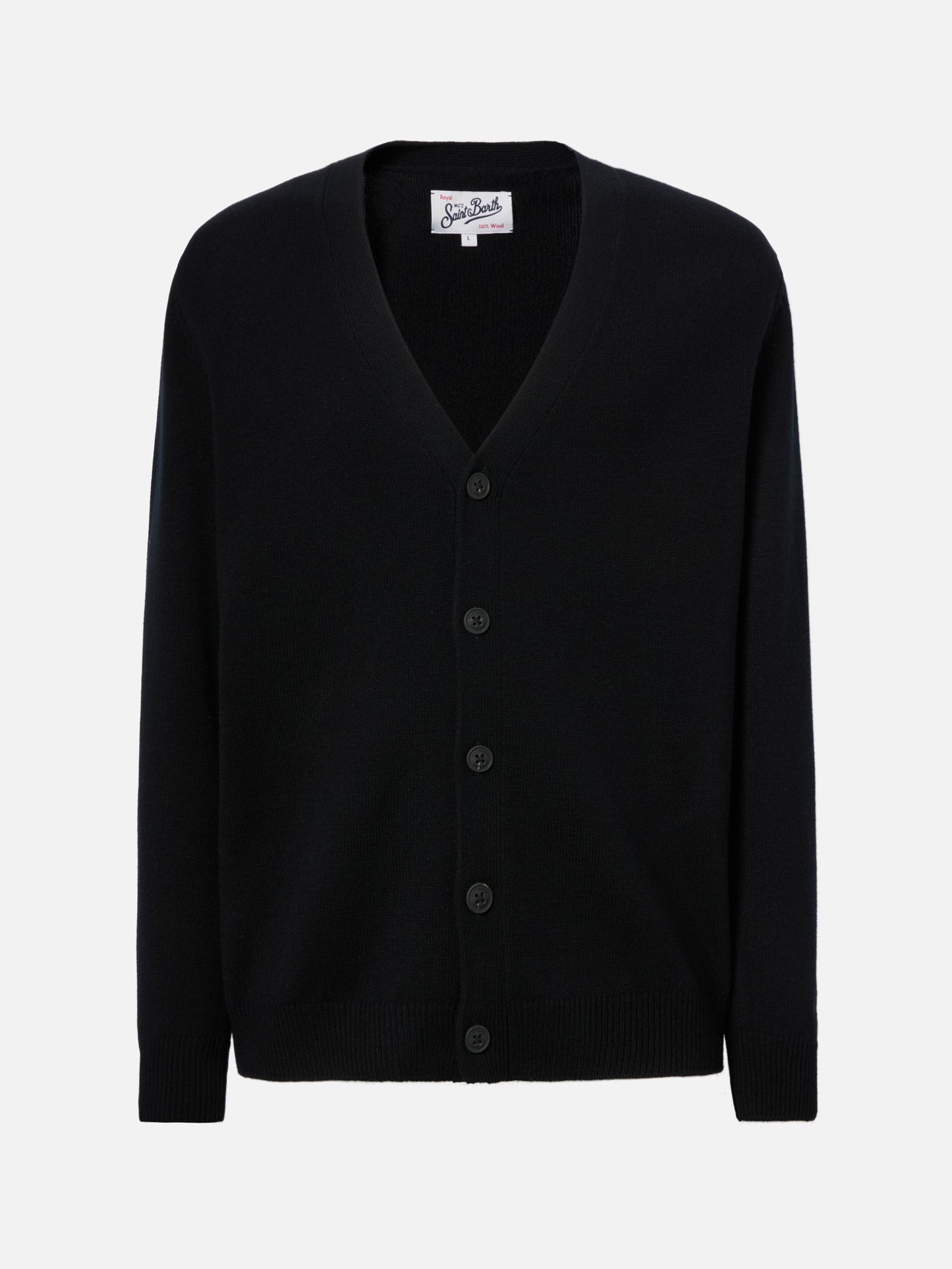Cardigan Herrison in pura lana nero a coste inglesi