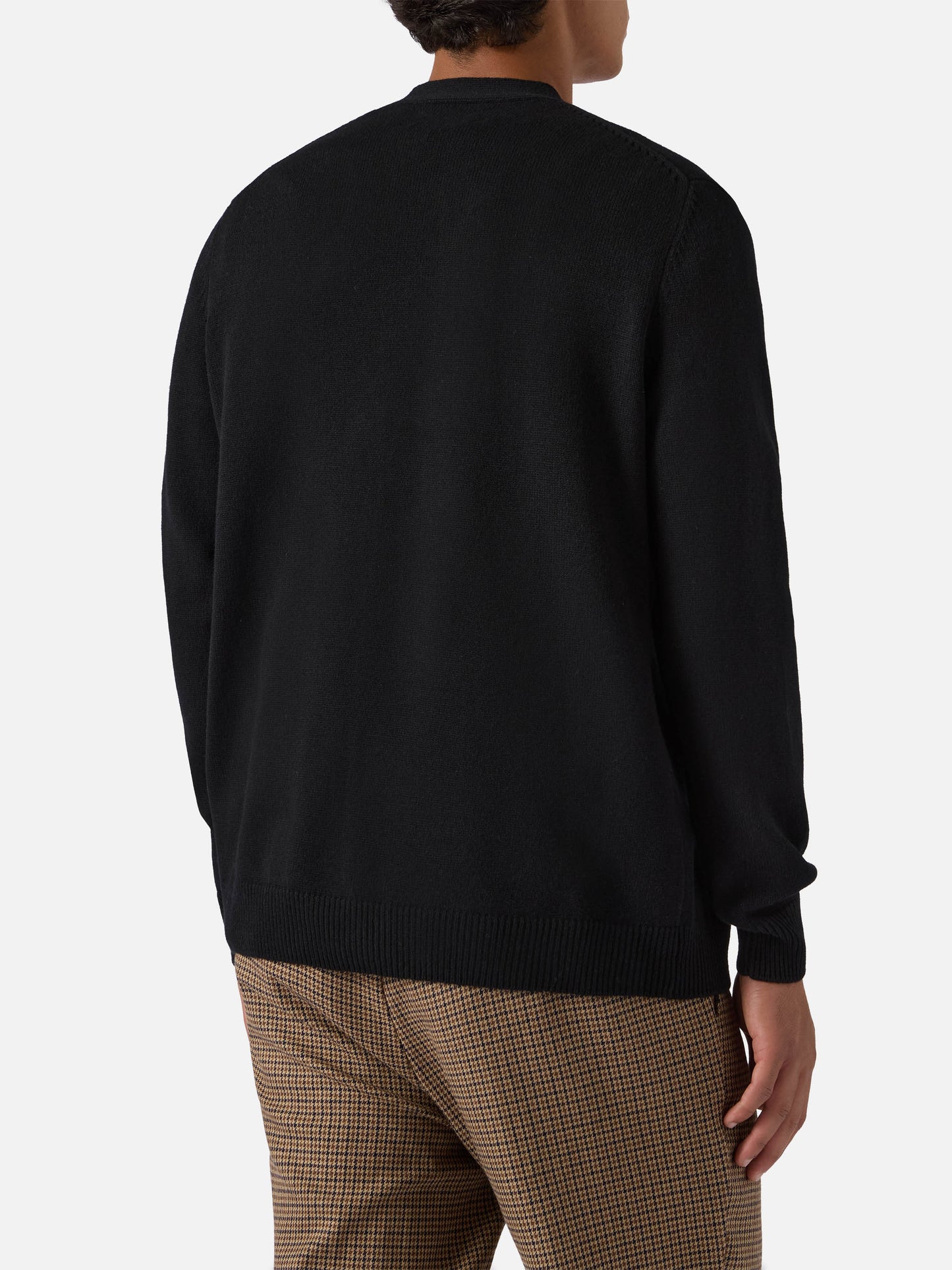 Cardigan Herrison in pura lana nero a coste inglesi