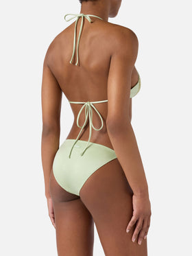 Hespera Virgo mint green glossy finish bikini with rhinestones