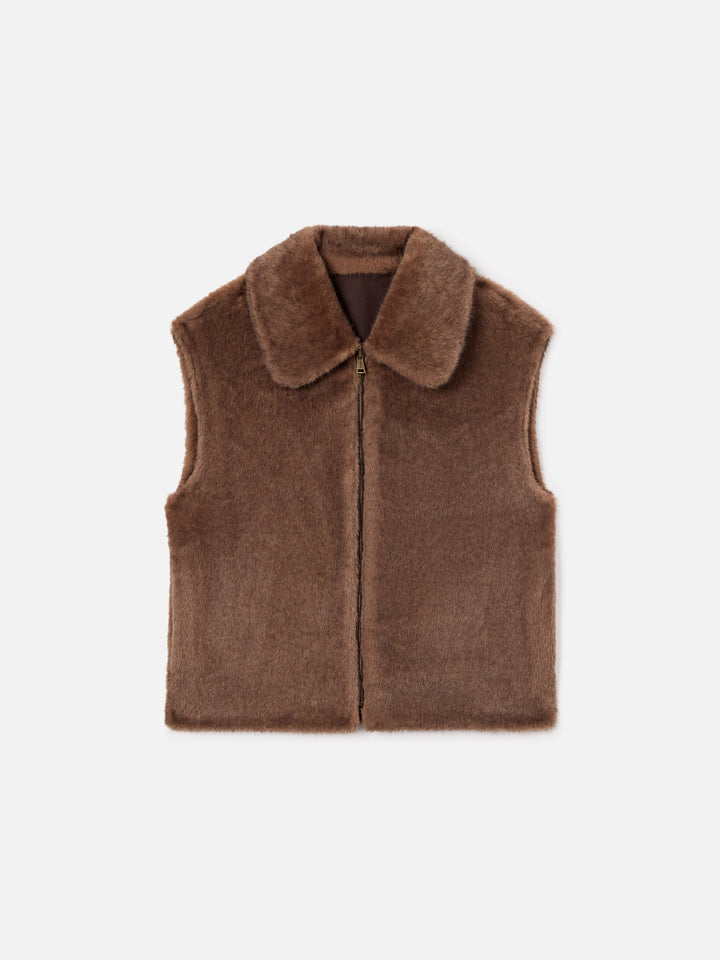 Chaleco reversible encerado Hesketh marrón oscuro con pelo sintético 