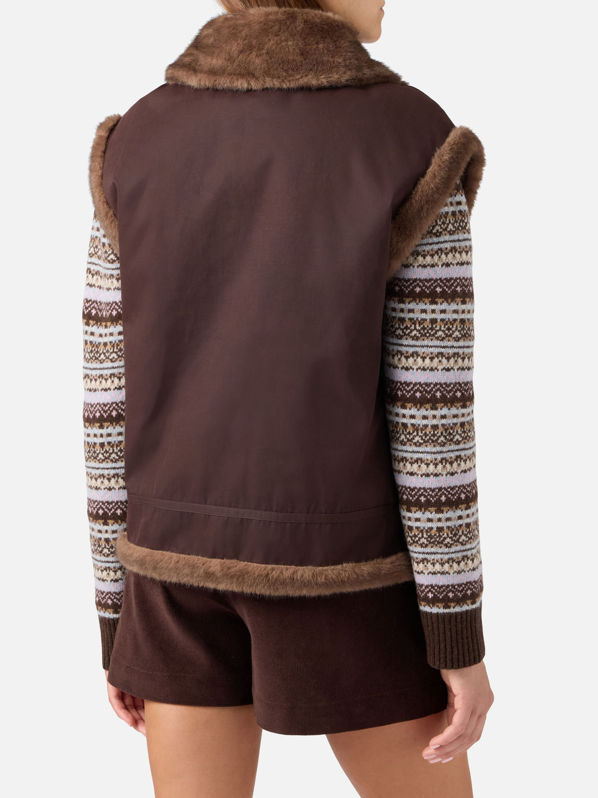 Gilet Hesketh marrone scuro reversibile in tessuto cerato ed effetto pelliccia